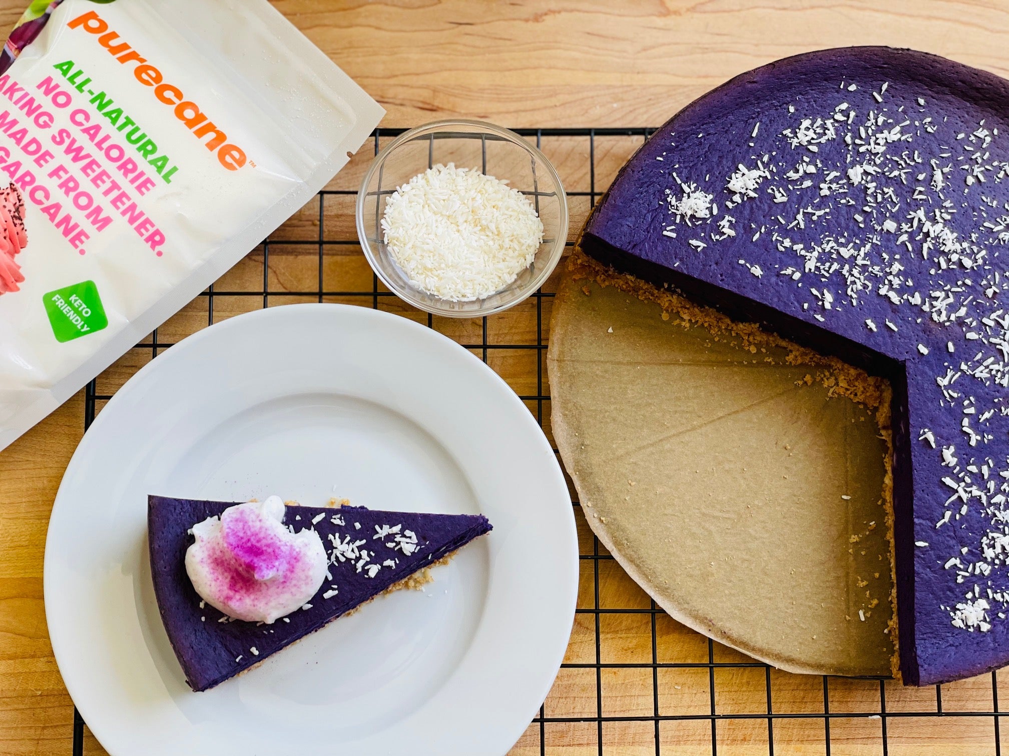 Ube Cheesecake with Coconut Graham Cracker Crust