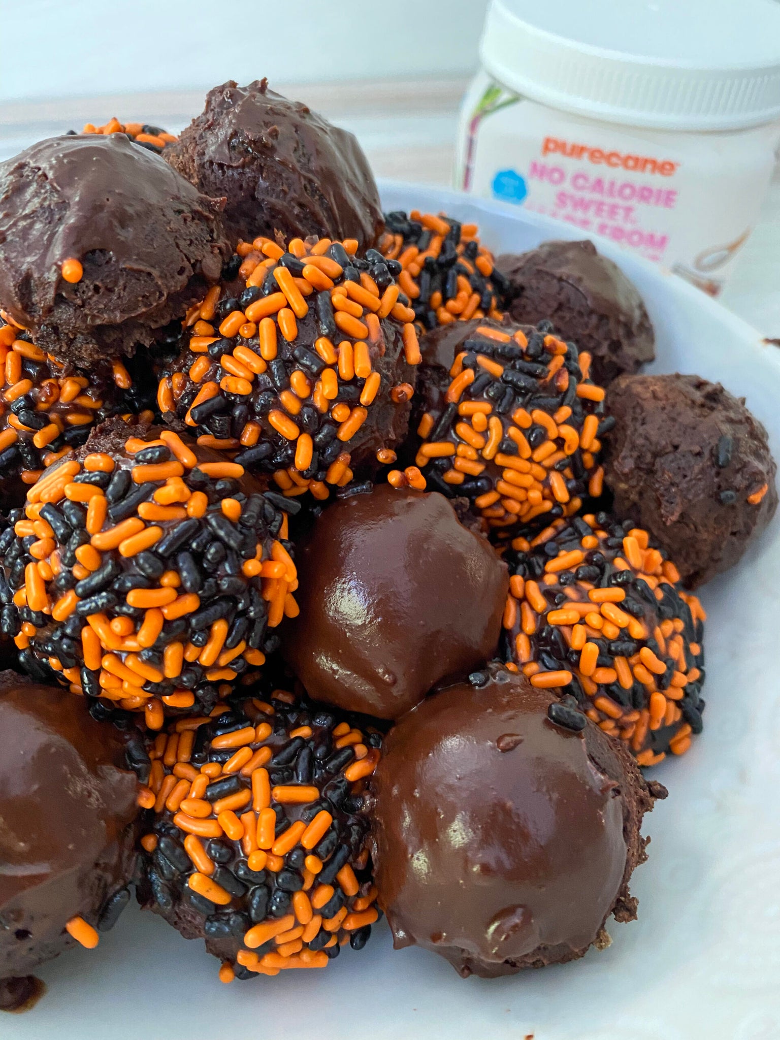 Reduced Sugar Halloween Chocolate Sprinkle Donut Holes