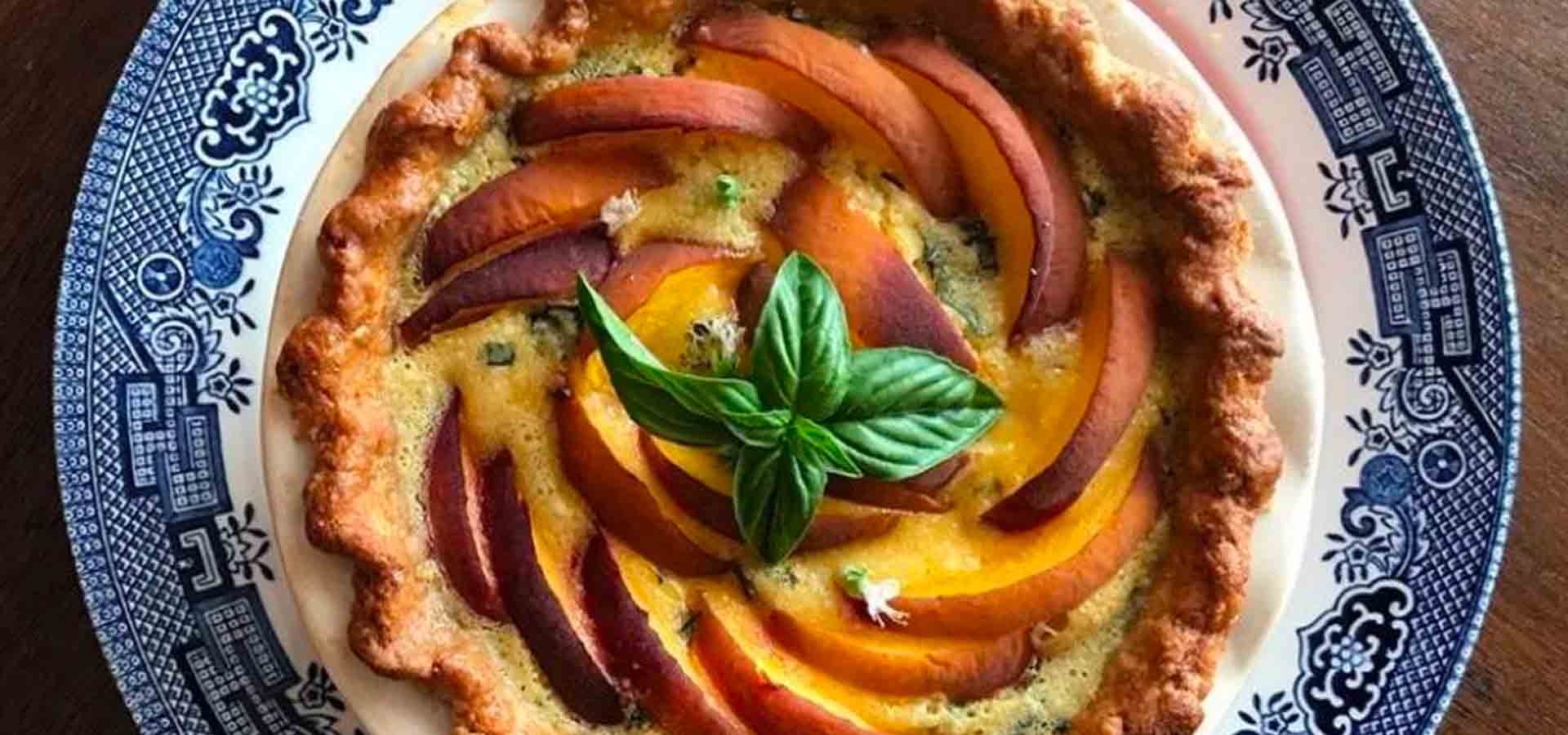 Low Sugar Pie Recipe - Peachy Basil Summer Flaugnarde Rye Pie