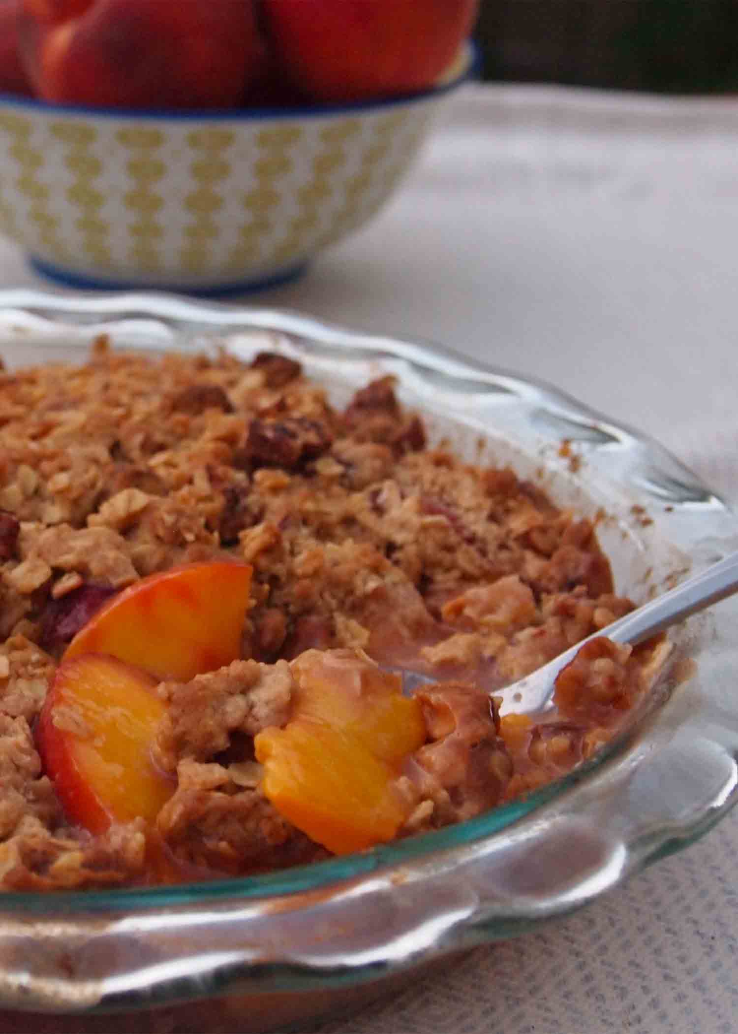 Southern Style Pecan Peach Crisp Recipe - No Sugar Added