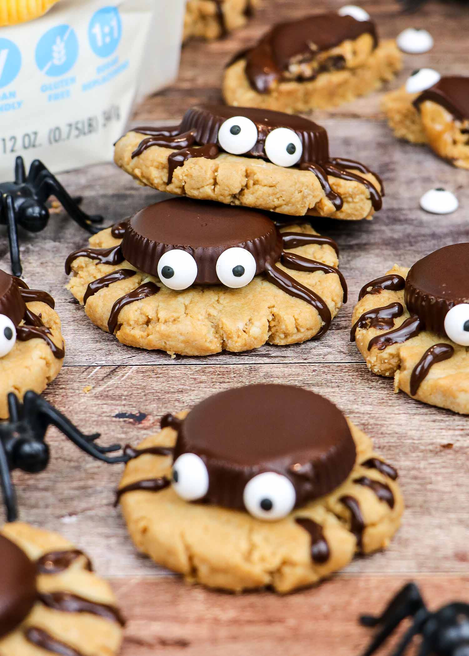 Reduced Sugar Recipe for Halloween Cookies - Peanut Butter Cup Spider Cookies