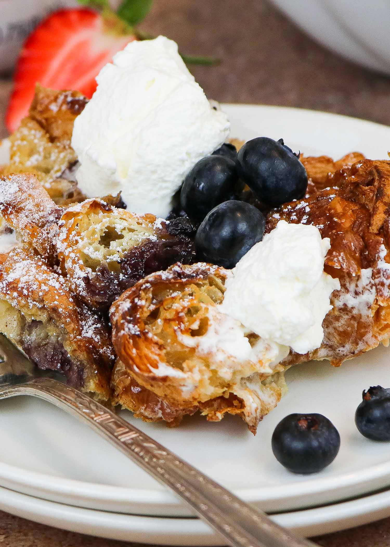 Croissant French Toast Bake with Blueberries and Cream - Reduced Sugar Recipe