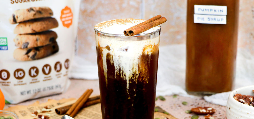 Reduced Sugar Pumpkin Pie Spice Iced Latte Recipe with Pumpkin Spice Syrup