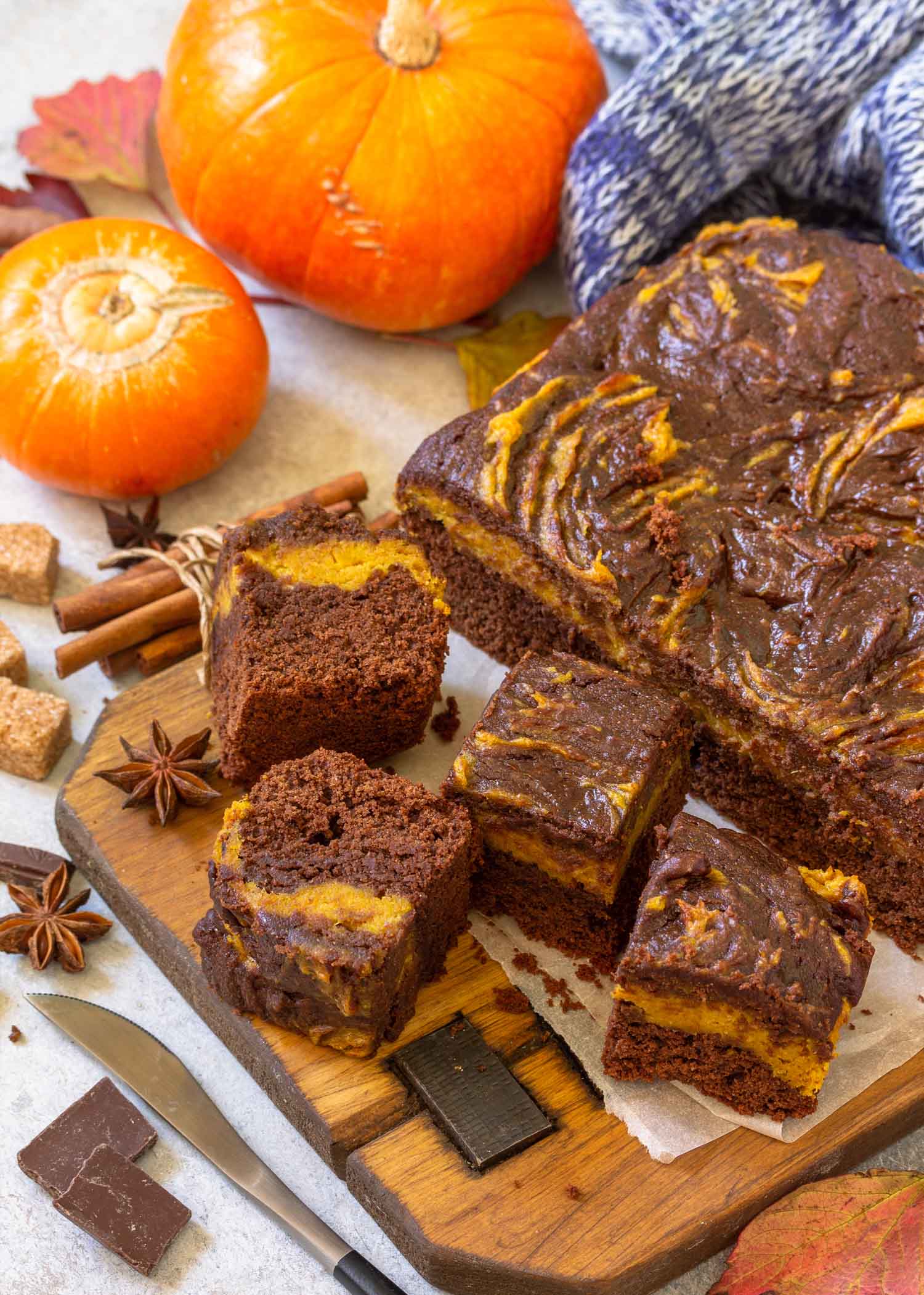 Reduced Sugar Pumpkin Chocolate Swirl Brownies